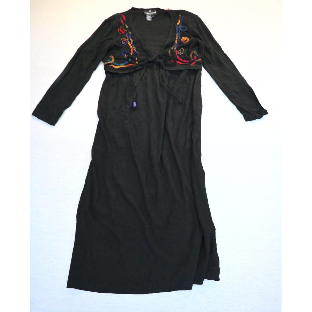 Vintage 90s Carole Little Womens 8 Black Soutache Maxi Dress Empire Waist Bold